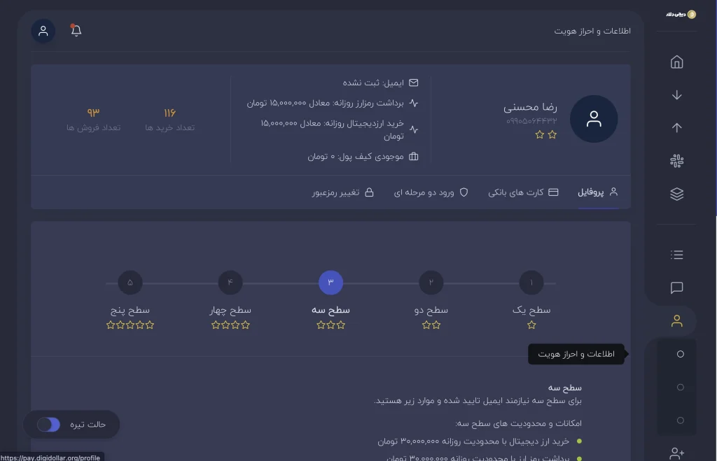 احراز هویت آنلاین در دیجی دلار