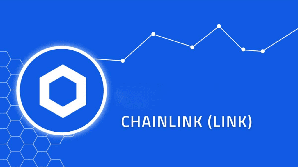 لوگوی شش ضلعی چین لینک با نوشته CHAINLINK LINK در کنار نمودار خطی