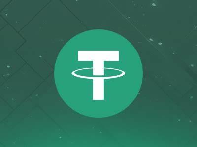 نماد تتر USDT، حرف T سفید داخل دایره سبز، روی زمینه هندسی