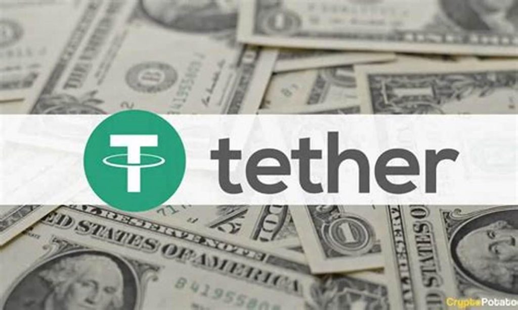 لوگوی تتر روی اسکناس های دلار آمریکا، نماد پشتوانه دلاری این استیبل کوین
