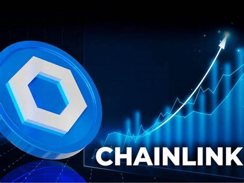 سکه سه بعدی چین لینک کنار نمودار میله ای و فلش رو به بالا