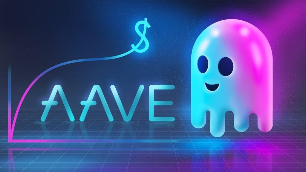 روح آوه کنار نوشته AAVE و نمودار صعودی با نماد دلار