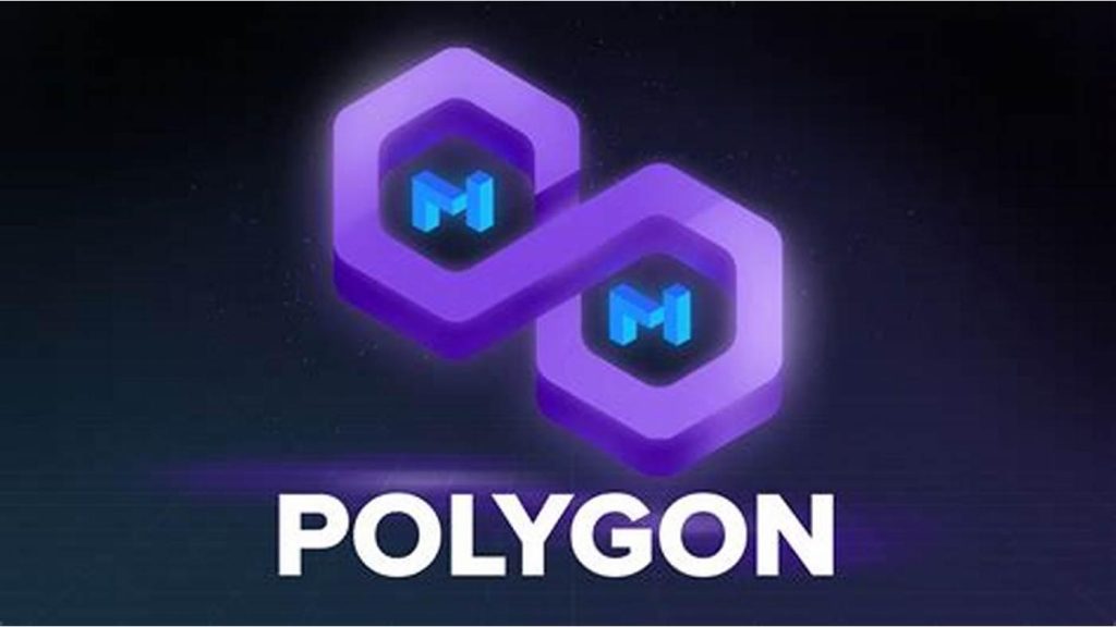 لوگوی بنفش پالیگان که داخل دو ضلعی آن نشان آبی قدیمی متیک قرار گرفته، با نوشته POLYGON