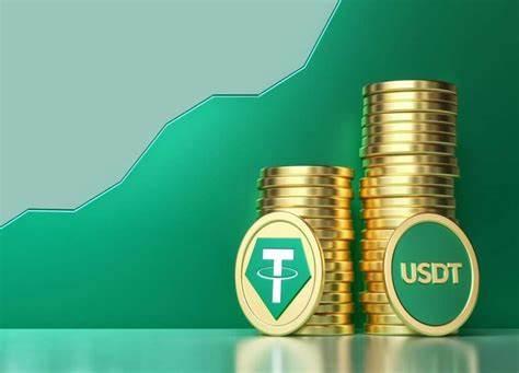 ستون های سکه تتر در کنار نمودار، نمادی از تفکیک اقلام هزینه در معامله تتر