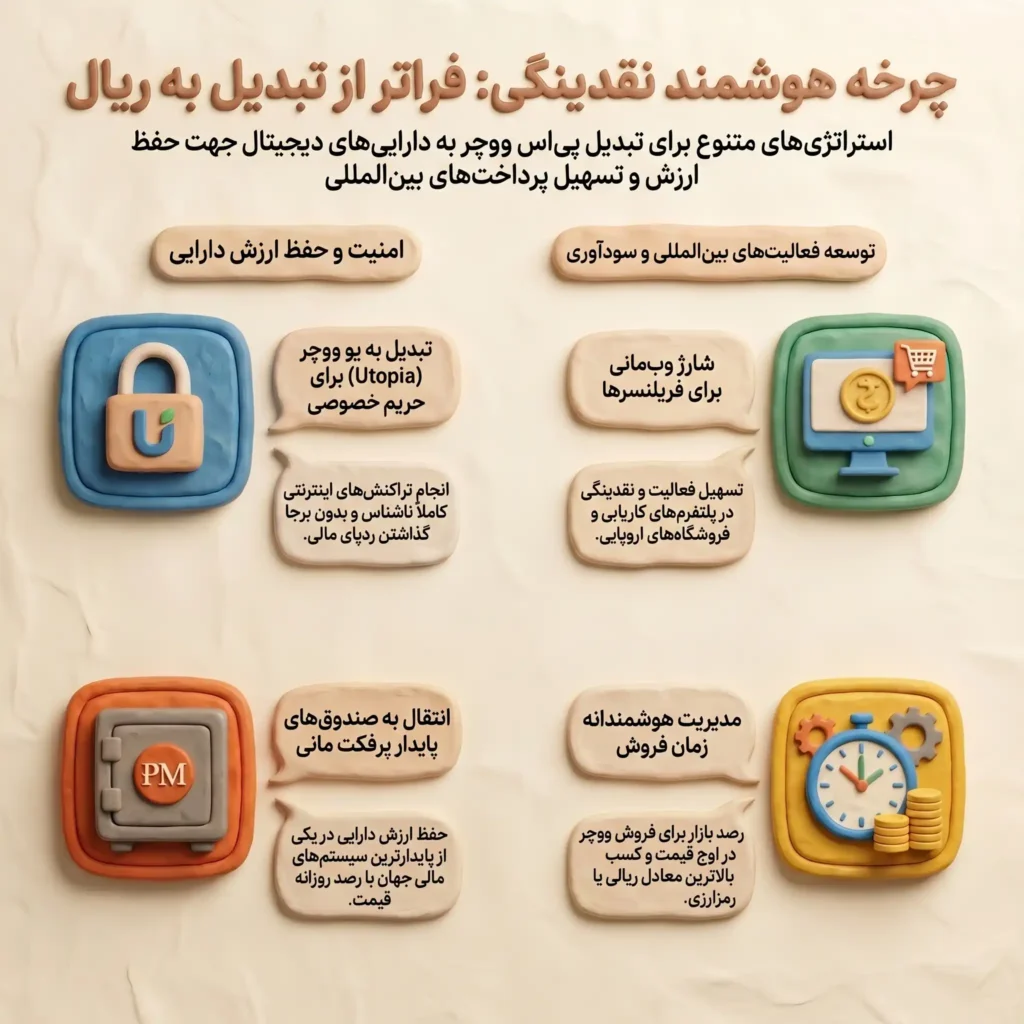 مسیرهای نقد کردن ووچر: تسویه ریالی به کارت بانکی یا تبدیل به تتر و سایر کدهای ارزی