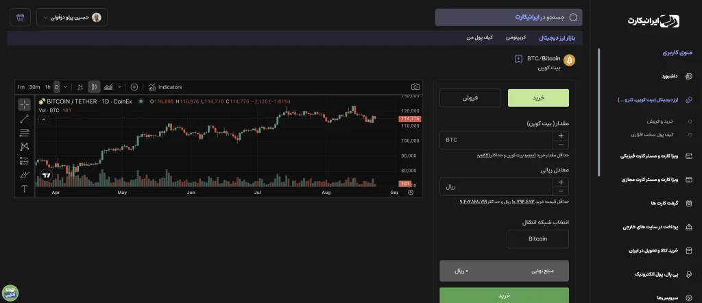 پنل خرید و فروش بیت کوین در ایرانیکارت پنل خرید و فروش بیت کوین در ایرانیکارت