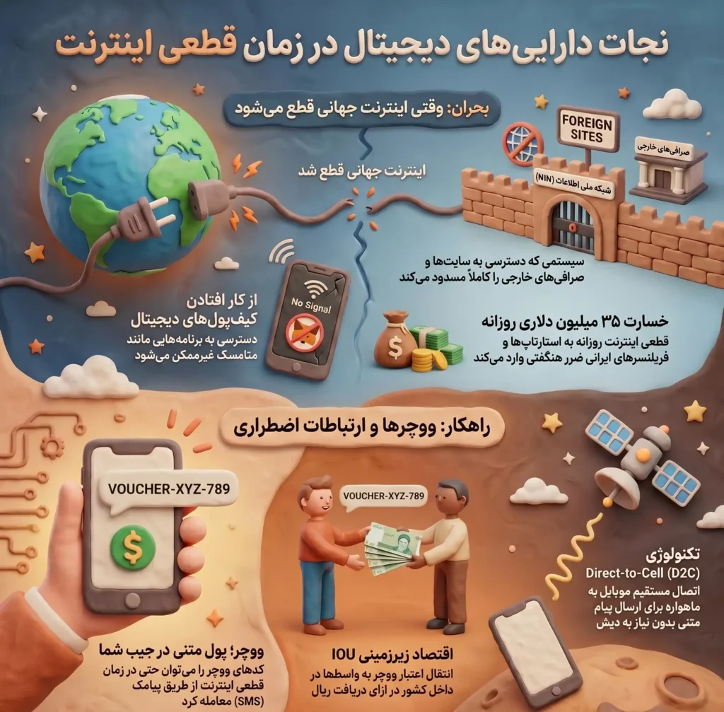  وضعیت اینترنت، قطعی‌ها، جنگ و تأثیر آن بر استفاده از ووچر در ایران